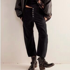 Free People We The Free Osaka Button Fly Barrel Jeans Charcoal Black Size 26